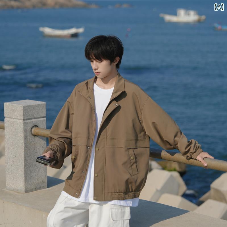 メンズ 流行り物 服 成人男性用 オシャレ 分かりやすい 成年者 かっこいい 表どおり  立ち襟 飛行士 上衣 上衣