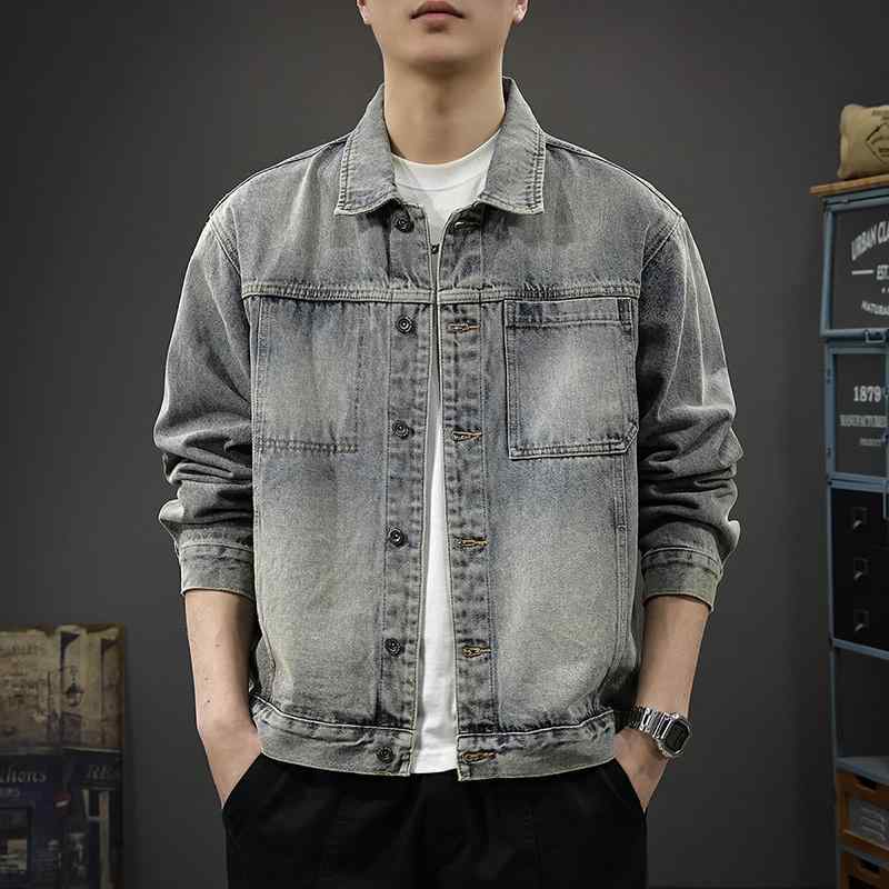 メンズ 流行り物 服 成人男性用 オシャレ 分かりやすい 成年者 かっこいい 表どおり  アメリカン レトロ ジーンズ 上衣 表どおり ヘビーウォッシュ 細工物御召しもの