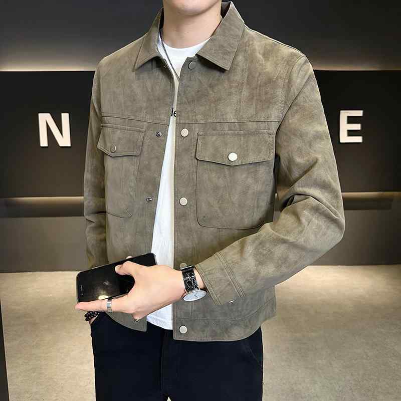メンズ 流行り物 服 成人男性用 オシャレ 分かりやすい 成年者 かっこいい 表どおり 春 秋 なめし革 上衣 レトロ 分かりやすい 無地 心地よい 厚地の外套