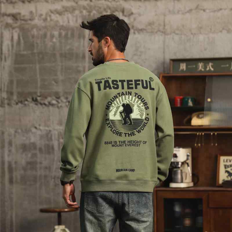 メンズ ファッション 服 男性用 オシャレ シンプル 大人 かっこいい ストリート アメリカン 厚手 ワークウェア スウェットシャツ ゆったり 長袖 Tシャツ ラウンドネック スポーツ トップス