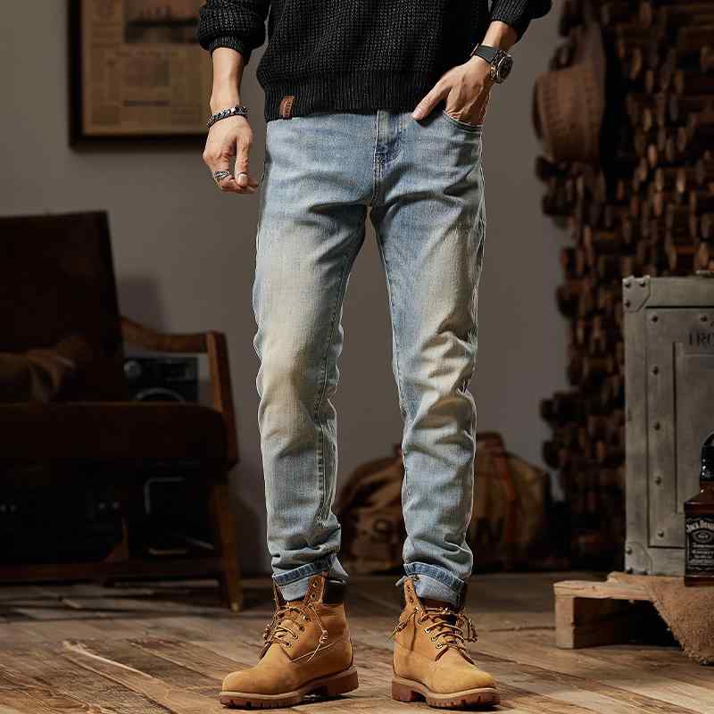メンズ 流行り物 服 成人男性用 オシャレ 分かりやすい 成年者 かっこいい 表どおり アメリカン レトロ ウォッシュ産業 点火装置 色合い デニム 引っ切り無い 青色 不都合産業 天鵝絨 ズボン下