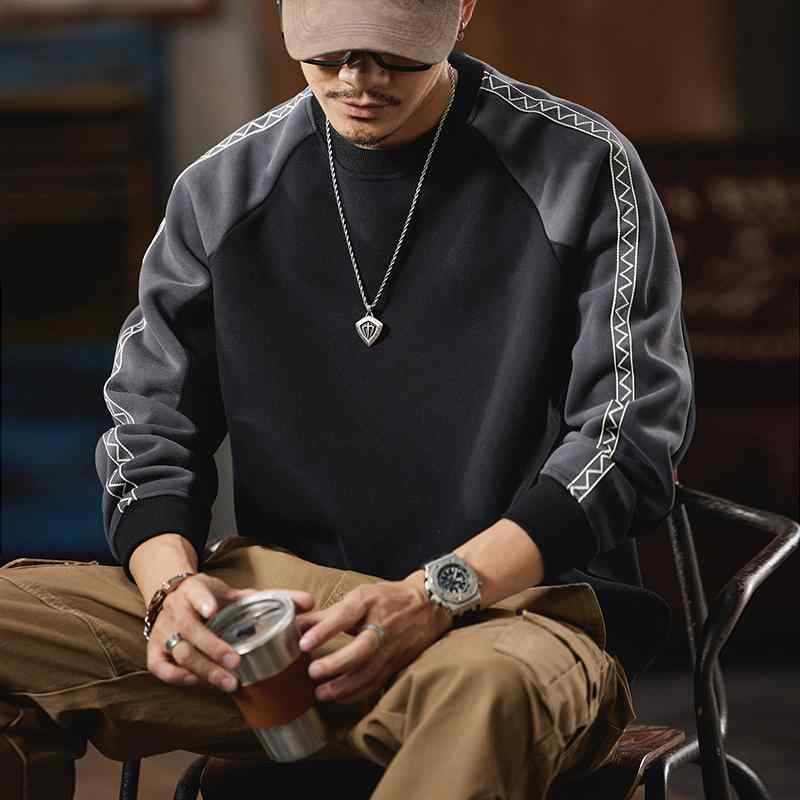 メンズ ファッション 服 男性用 オシャレ シンプル 大人 かっこいい ストリート アメリカン ヘビー カラーマッチング ラウンドネック スウェットシャツ 大きいサイズ 快適 ジャケット トップス 6,154円