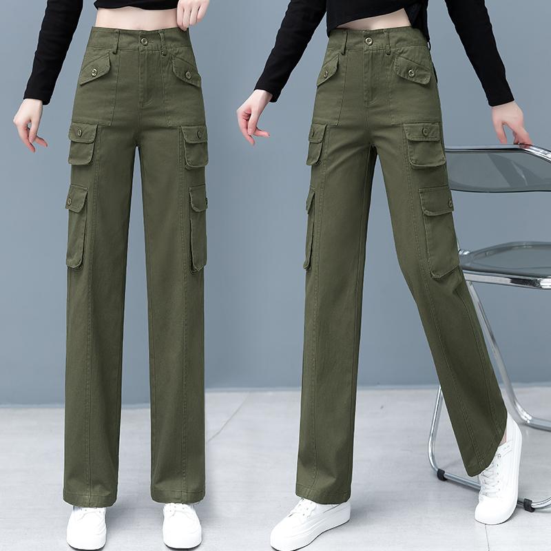 秋コーデ レディース ファッション デニム ワークウェア ワイドレッグ パンツ 春秋 ハイウエスト マルチ ポケット カジュアル ナロー ストレート