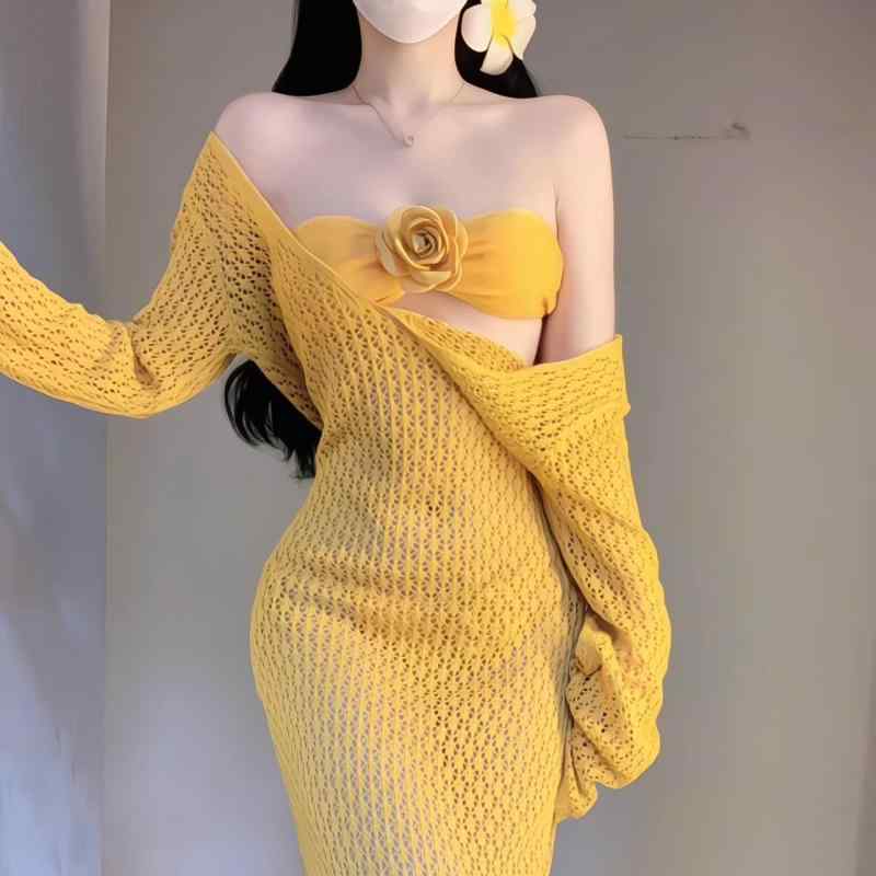 夏コーデ レディース ファッション 服 オシャレ カワイイ 女性用 シンプル 大人カワイイ ビキニ 水着 スプリット スリーピース セクシー ロング スカート ホリデー