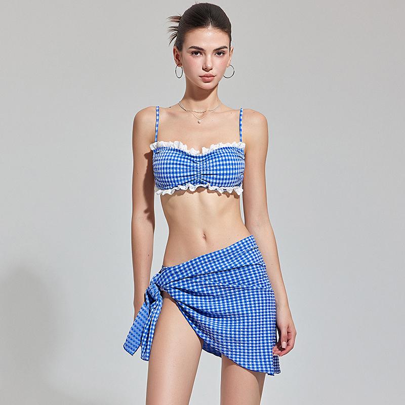 夏コーデ レディース ファッション 服 オシャレ カワイイ 女性用 シンプル 大人カワイイ ピンク フレッシュ ブルー チェック柄 レース ビキニ ホワイト ホリデー 水着 |リコット