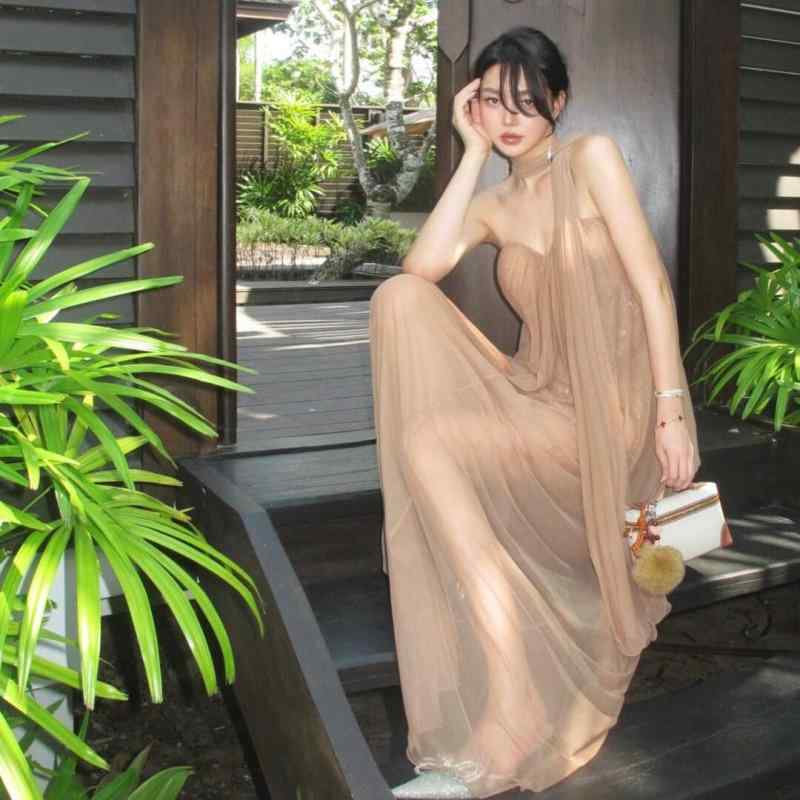 ロング フェアリー リボン メッシュ チューブ トップ ドレス その他-レディースファッション