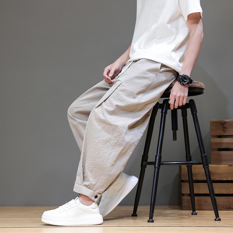 メンズ ファッション 服 用 オシャレ シンプル 大人 かっこいい ストリート パンツ ズボン 履物 ワークウェア ゆったり ワイドレッグ カフス