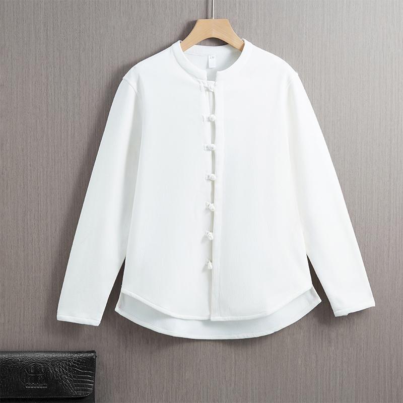 長袖 コットンと リネンシャツ メンズ 風 唐装 レトロ リネン ジャケット ベルベット 厚 裏地 服