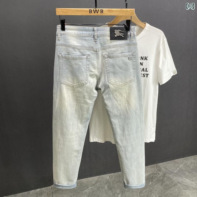 メンズ ファッション 服 男性用 オシャレ シンプル 大人 かっこいい ストリート 夏 藍色 スリム フィット ジョガー パンツ ズボン 履物 デニム フィット