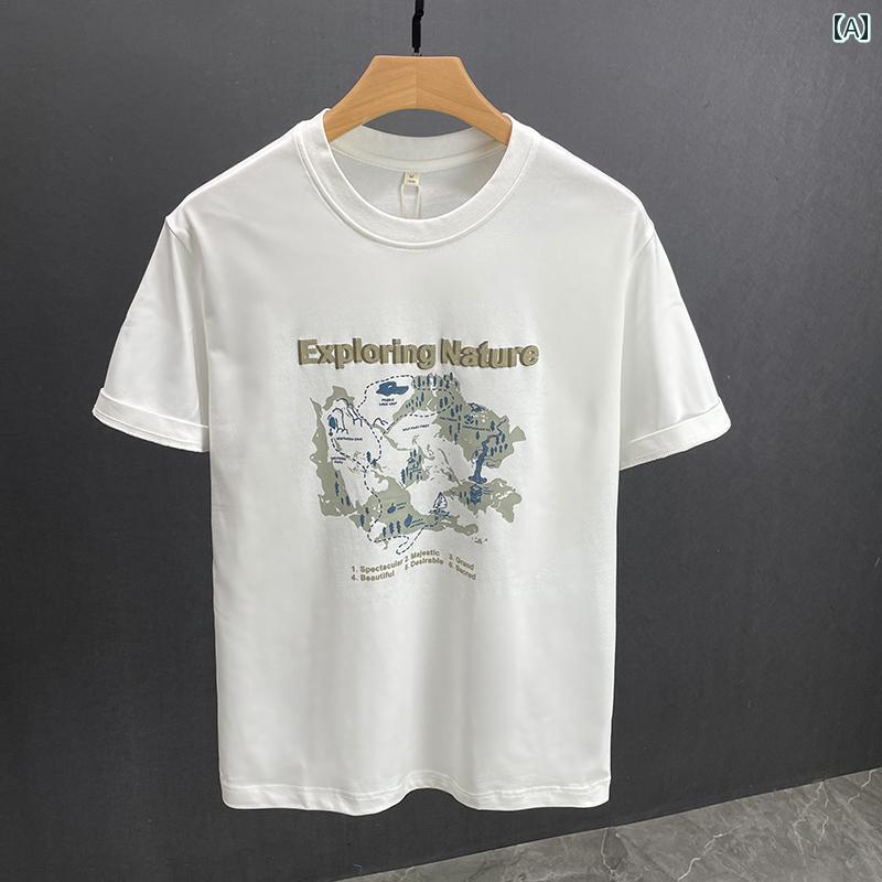 メンズ ファッション 服 男性用 オシャレ シンプル 大人 かっこいい ストリート プリント コットン 半袖 Tシャツ ゆったり オシャレ トップス