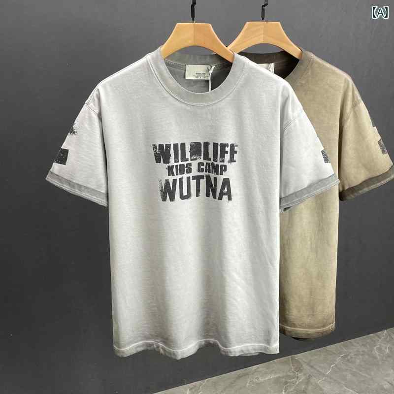 メンズ ファッション 服 男性用 オシャレ シンプル 大人 かっこいい ストリート  夏 ゆったり アメリカン プリント コットン Tシャツ タイダイ
