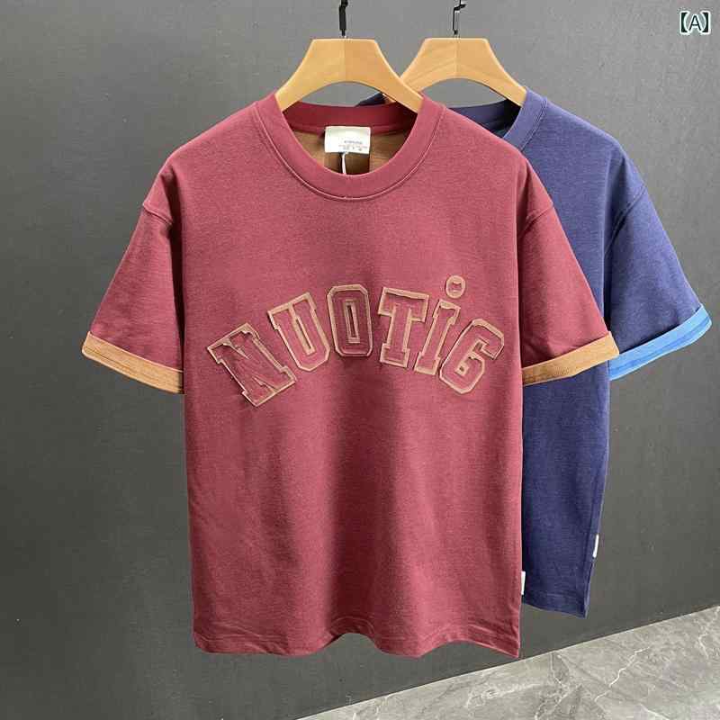 メンズ ファッション 服 男性用 オシャレ シンプル 大人 かっこいい ストリート 綿 100% プリント Tシャツ ロゴパッチ ワーク ゆったり