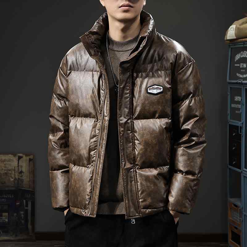 メンズ ファッション 服 男性用 オシャレ シンプル 大人 かっこいい ストリート 90% ダック ダウン PU レザー ジャケット コート 大きいサイズ ｜リコット