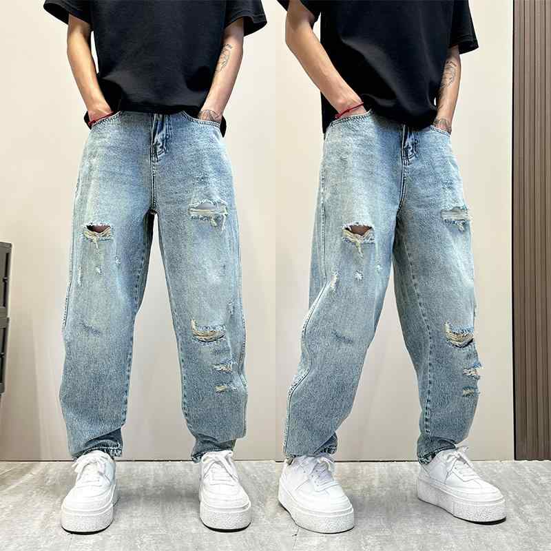 メンズ ファッション 服 男性用 オシャレ シンプル 大人 かっこいい ストリート 夏 薄手 アメリカン ストリート ジーンズ ストレート パンツ ズボン 履物 ワイドレッグ