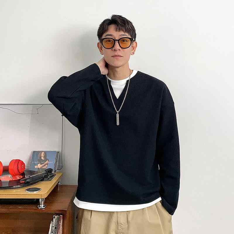 秋　冬 コーデ メンズ 服 シンプル ファッション オシャレ 大人 かっこいい 大きいサイズ ストリート 紳士服 通気性 フェイク ツーピース 長袖 T シャツ インナー トップス