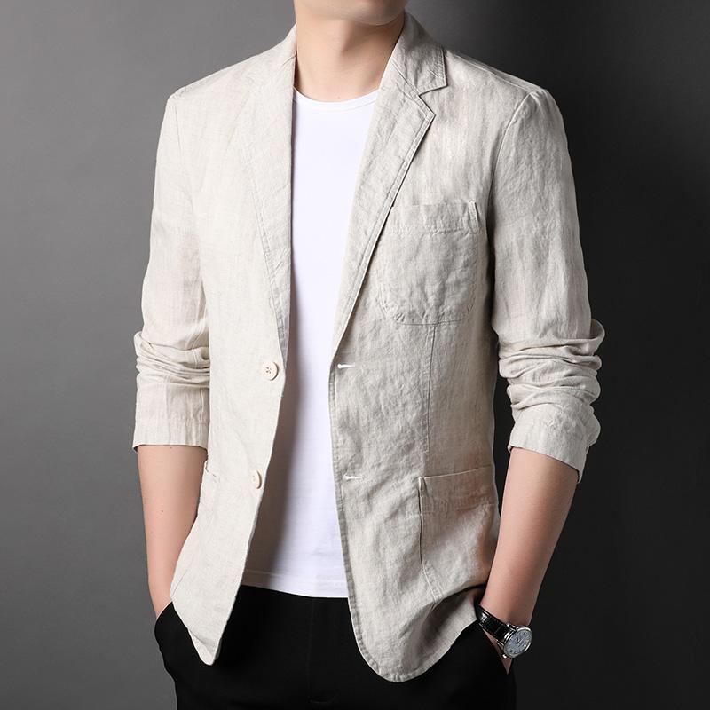 メンズ 流行り物 服 成人男性用 オシャレ 分かりやすい 成年者 かっこいい 表どおり  100 リネン 背広 薄っぺら リネンス 商行為 心地よい 単品 ウエスタン 心地よい 上衣