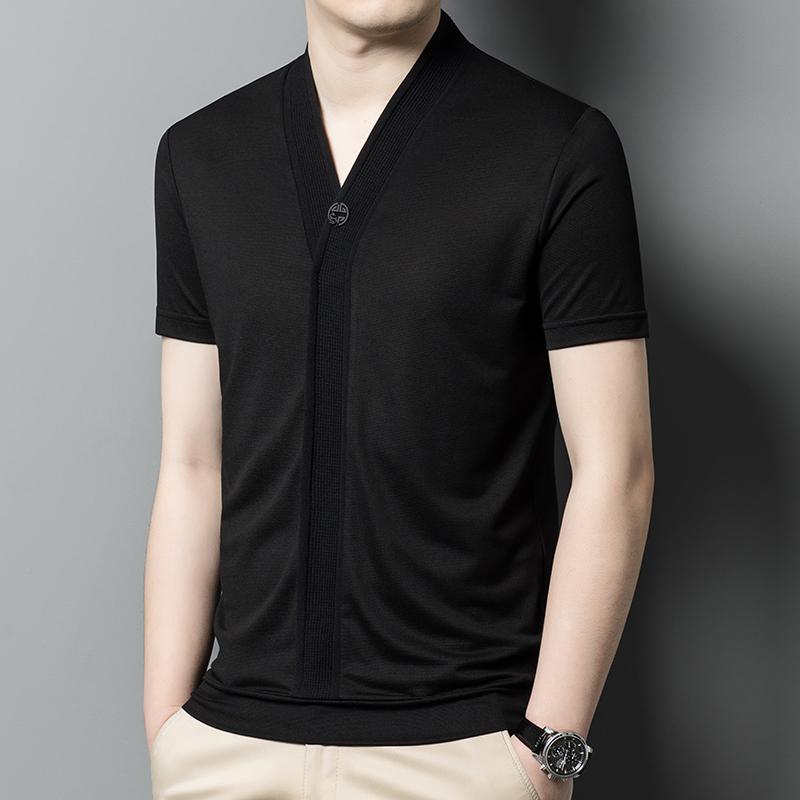 メンズ 流行り物 服 成人男性用 オシャレ 分かりやすい 成年者 かっこいい 表どおり  心地よい モダール Vのど首 冷感 半袖 ティーシャツ 通気性