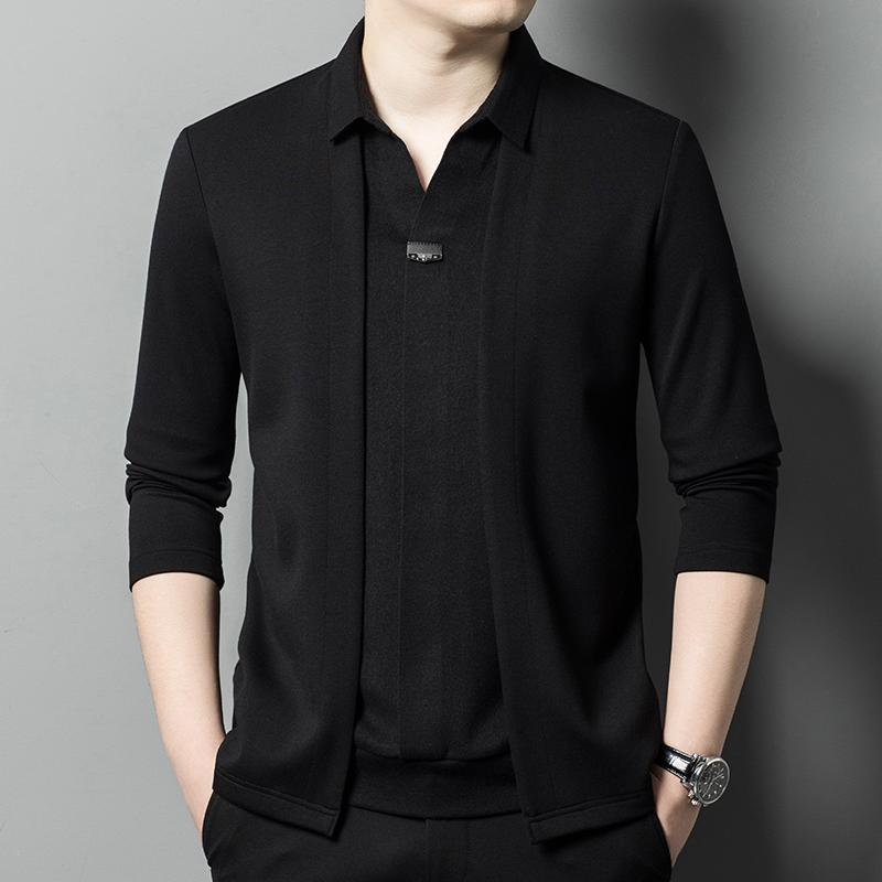 メンズ ファッション 服 男性用 オシャレ シンプル 大人 かっこいい ストリート カジュアル フェイク ツーピース スーツ シャツ カラー ジャケット カーディガン 服 長袖 Tシャツ レイヤリング