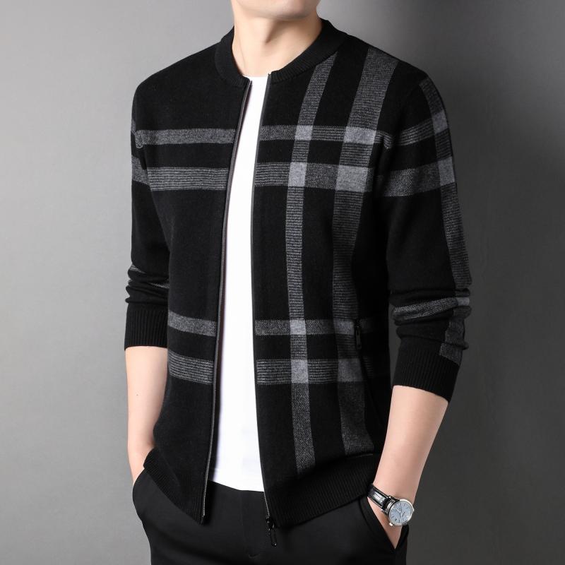 メンズ ファッション 服 男性用 オシャレ シンプル 大人 かっこいい ストリート 厚手 ニット カーディガン チェック柄 ジャケット ベースボール カラー セーター コート