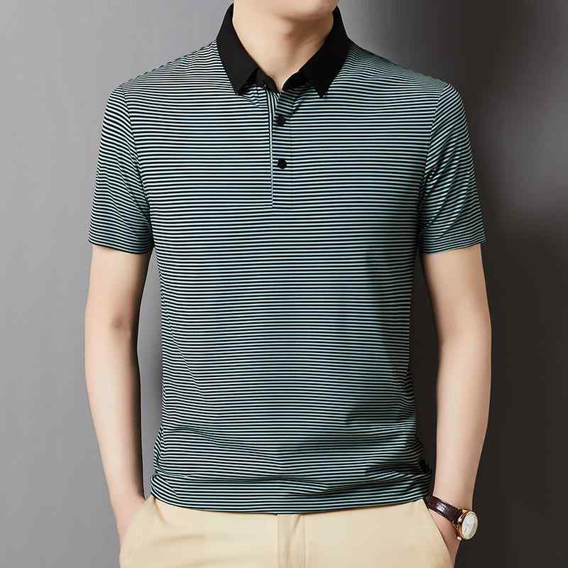 メンズ 流行り物 服 成人男性用 オシャレ 分かりやすい 成年者 かっこいい 表どおり  商行為 心地よい 冷感 半袖 プルオーバー 通気性 縞模様 冷やりとした ポロ プルオーバー