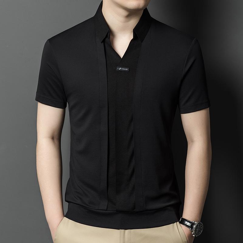 メンズ ファッション 服 男性用 オシャレ シンプル 大人 かっこいい ストリート シャツ 襟 綿 半袖 Tシャツ 服 フェイク ツーピース