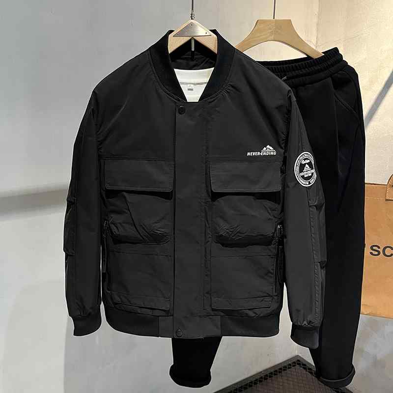 秋　冬 コーデ メンズ 服 シンプル ファッション オシャレ 大人 かっこいい 大きいサイズ ストリート 紳士服 ハイエンド カジュアル ジャケット 韓国スタイル ファッション マルチ ポケット 衣類