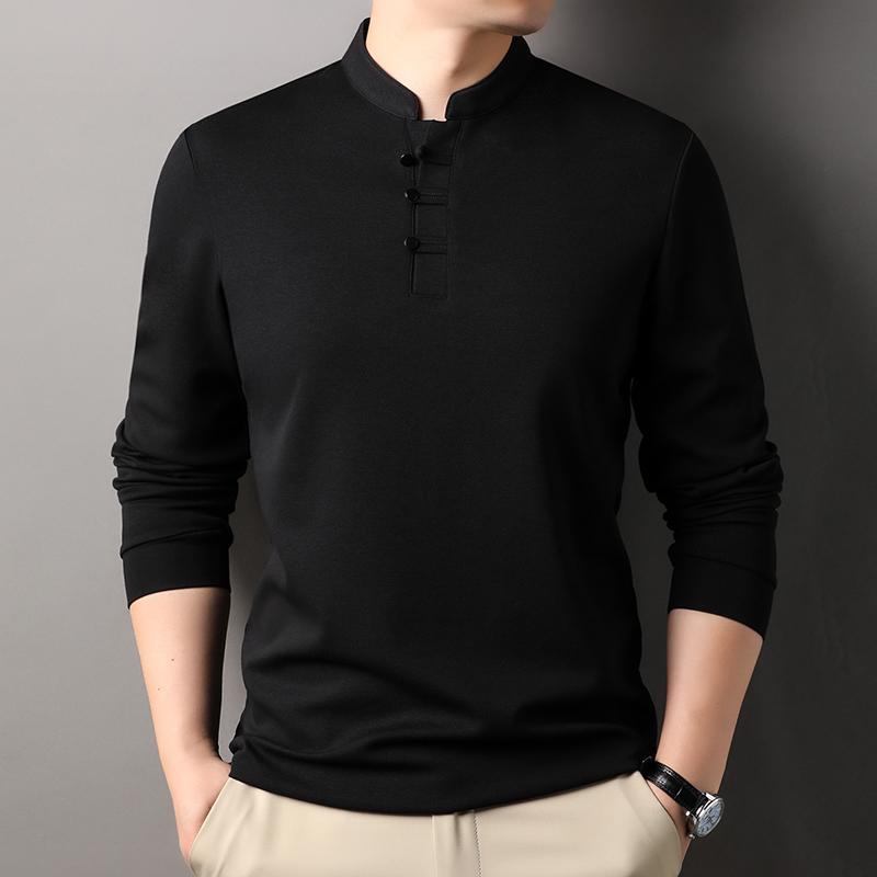 メンズ ファッション 服 男性用 オシャレ シンプル 大人 かっこいい ストリート  襟 ボタン モダールコットン 長袖 Tシャツ 韓国スタイル 無地 レイヤリング