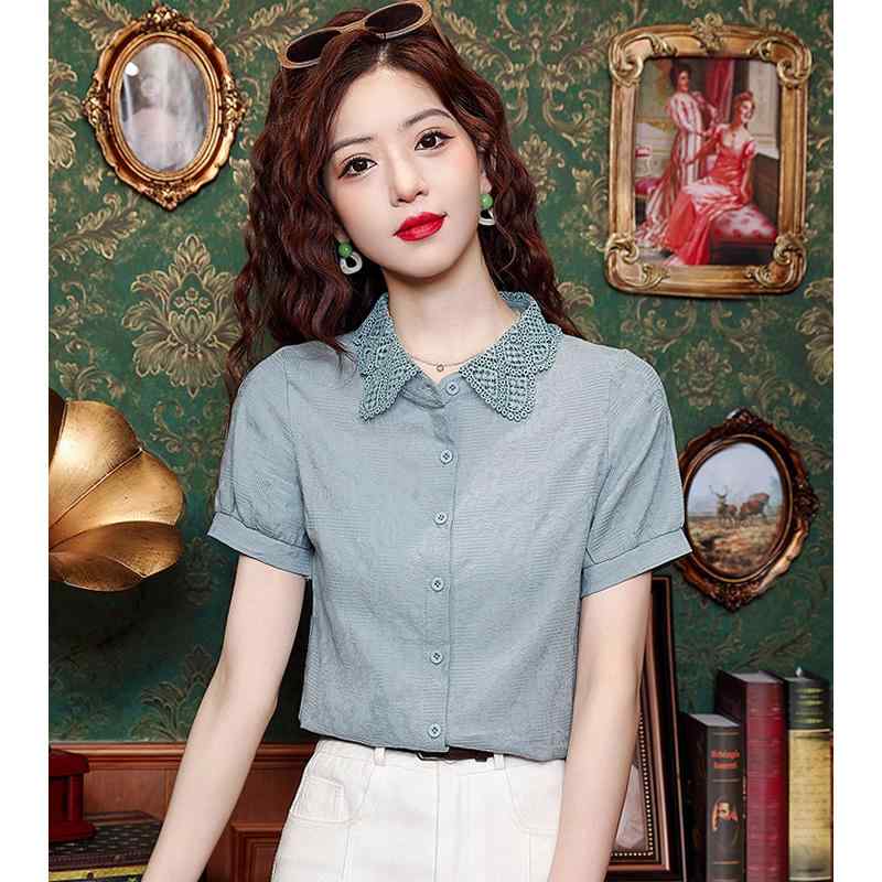 秋コーデ レディース ファッション フレンチ 半袖 シャツ 婦人服 綿 シック トップス