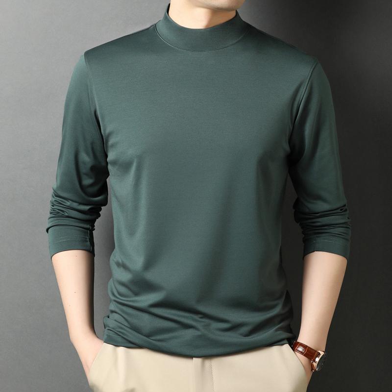 メンズ ファッション 服 男性用 オシャレ シンプル 大人 かっこいい ストリート カジュアル スタンドカラー 長袖 Tシャツ ミディアム カラー 無地 ハーフ ハイネック モダール レイヤリング