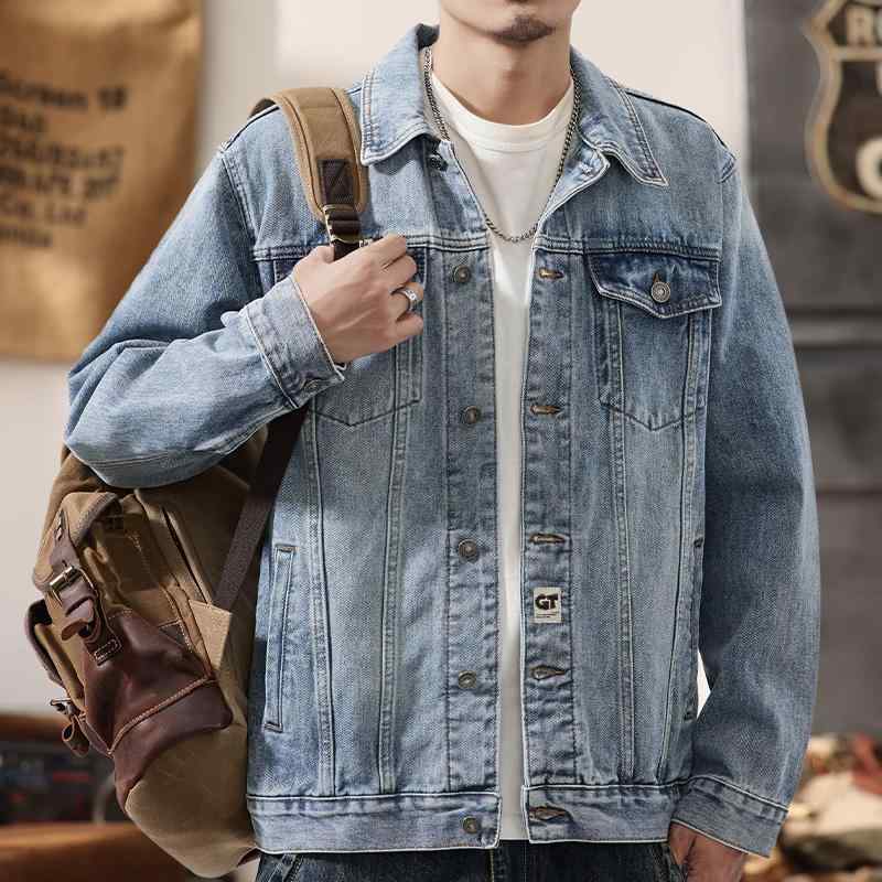 秋 冬 コーデ メンズ 服 シンプル ファッション オシャレ 大人 かっこいい 大きいサイズ ストリート 紳士服 ライト ブルー ワーク ジャケット 服 ライダース ジャケット ウォッシュ加工 デニム ジャケット|リコット