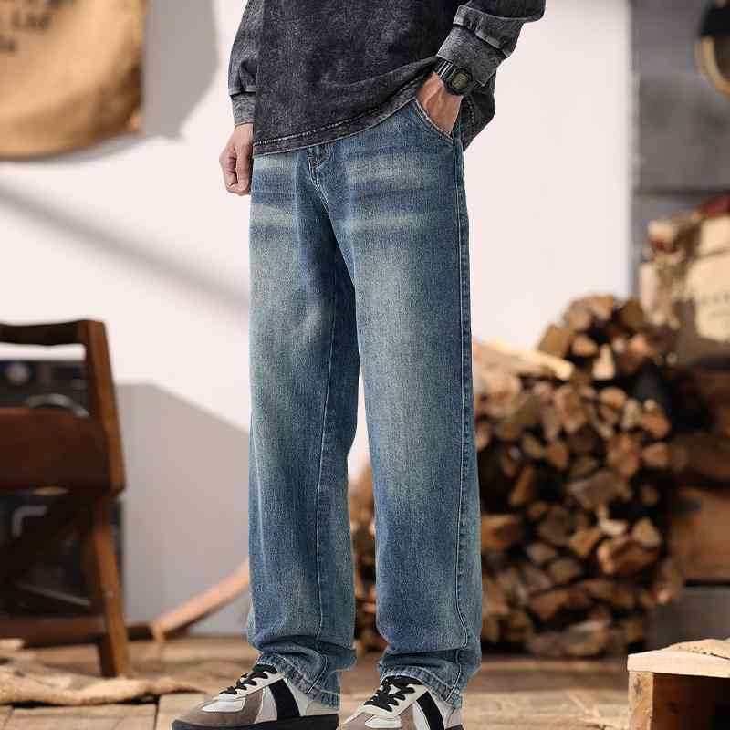 秋　冬 コーデ メンズ 服 シンプル ファッション オシャレ 大人 かっこいい 大きいサイズ ストリート 紳士服 ジーンズ ストレート レッグ 快適 カジュアル パンツ