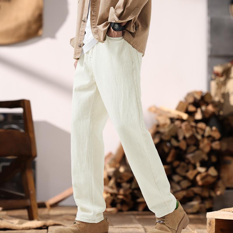 秋　冬 コーデ メンズ 服 シンプル ファッション オシャレ 大人 かっこいい 大きいサイズ ストリート 紳士服 オフホワイト ジーンズ ストレート カジュアル パンツ ハイエンド