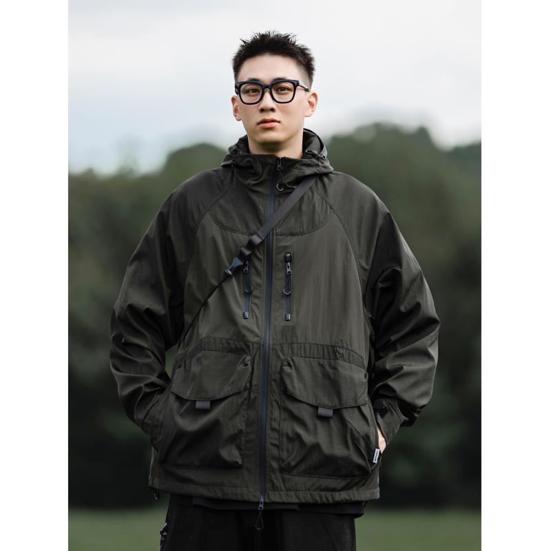 メンズ ファッション 服 男性用 オシャレ シンプル 大人 かっこいい ストリート アウトドア カラーマッチング フード付き ワークウェア ジャケット レディース ゆったり トップス ｜リコット