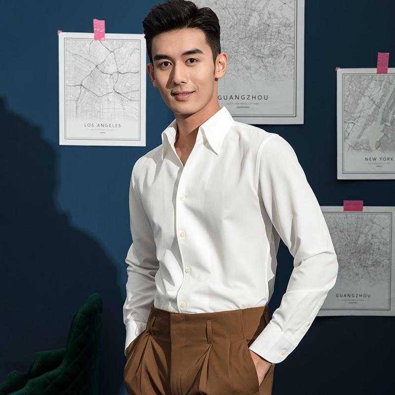 メンズ 流行り物 服 成人男性用 オシャレ 分かりやすい 成年者 かっこいい 表どおり  衣裳 色合い 長袖 ティーシャツ 心地よい 韓国表現スタイル 商行為 否鉄 しわ押しとどめる 白 カジュアルシャツ-トップス-メンズファッション