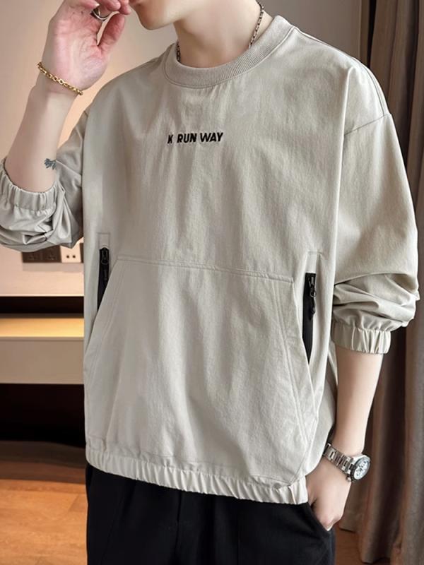 メンズ ファッション 服 男性用 オシャレ シンプル 大人 かっこいい ストリート ラウンドネック スウェットシャツ プルオーバー トップス ライト 速乾 ジャケット 長袖 Tシャツ