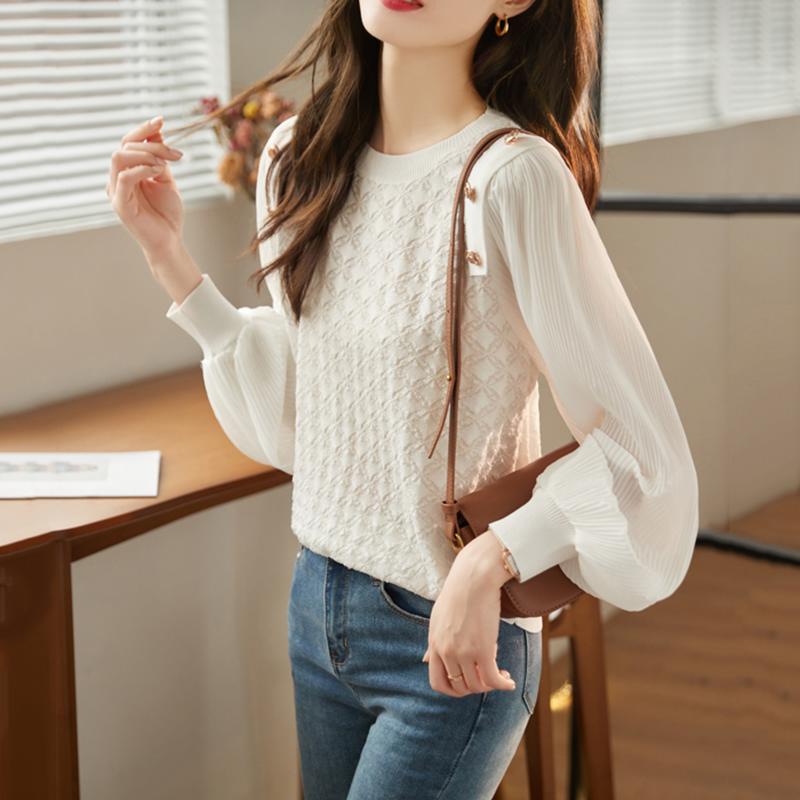 秋コーデ レディース ファッション 秋服 秋 長袖 シフォン シャツ レース トップス シック スタイリッシュ シャツ
