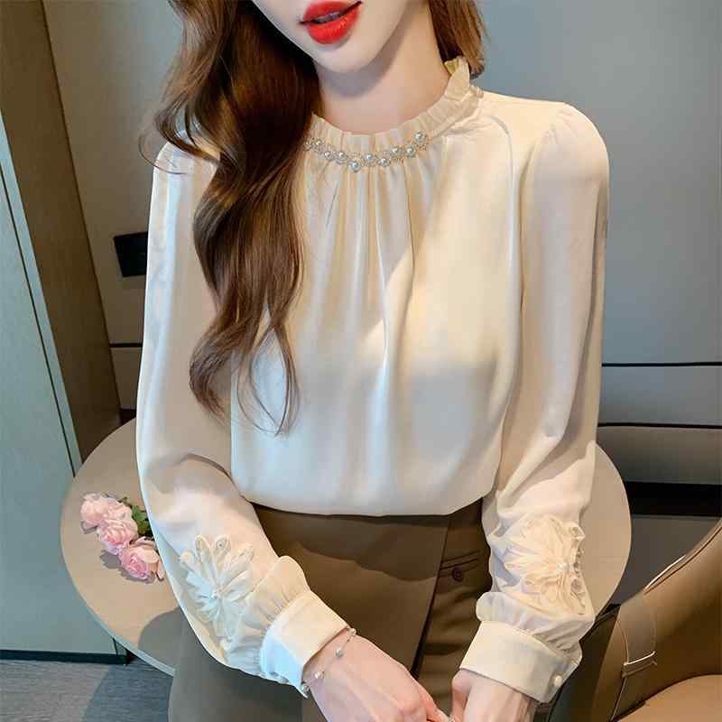 秋コーデ レディース ファッション フレンチ アセテート サテン 長袖 シフォン シャツ 春 ハイエンド シャツ