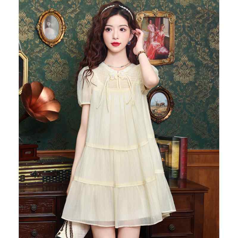 秋コーデ レディース ファッション シック レトロ ボタン ドレス 女性用 テンセル パフスリーブ スリム スカート
