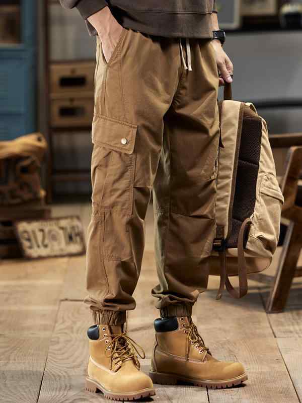 秋　冬 コーデ メンズ 服 シンプル ファッション オシャレ 大人 かっこいい 大きいサイズ ストリート 紳士服 アメリカン フィット コットン レトロ マルチ ポケット カジュアル パンツ