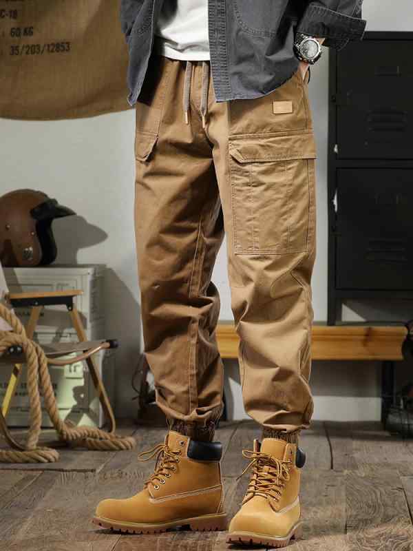 秋　冬 コーデ メンズ 服 シンプル ファッション オシャレ 大人 かっこいい 大きいサイズ ストリート 紳士服 アメリカン レトロ レッグ マルチ ポケット ストレッチ ウエスト カジュアル パンツ
