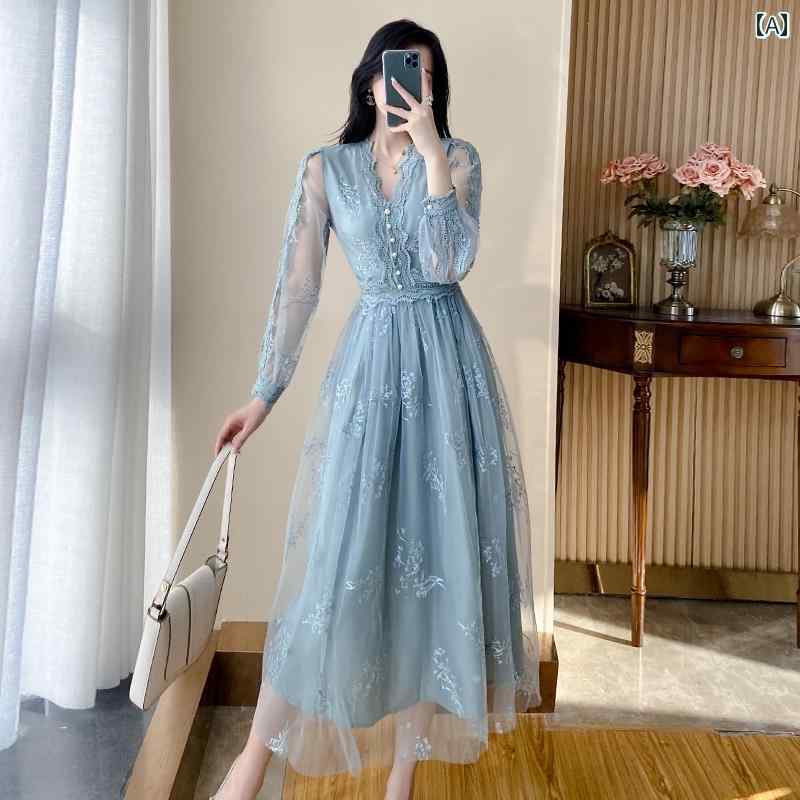 レディース ファッション 服 オシャレ カワイイ 女性用 シンプル 大人カワイイ 大きいサイズ 婦人服 シフォン メッシュ フレンチ ドレス 夏 スリム レース ロング スカート|リコット