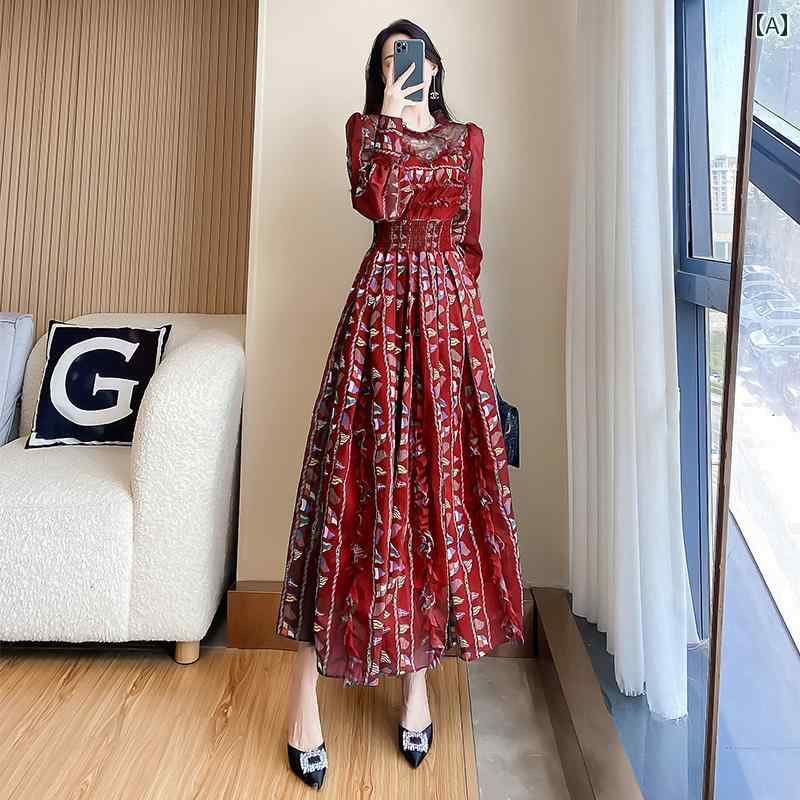 レディース ファッション 服 オシャレ カワイイ 女性用 シンプル 大人カワイイ 大きいサイズ 婦人服 赤 ドレス フレンチ ロング スカート|リコット