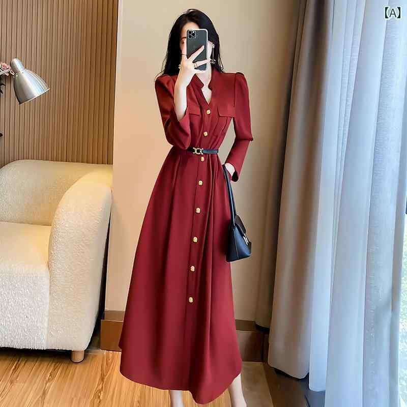 レディース ファッション 服 オシャレ カワイイ 女性用 シンプル 大人カワイイ 大きいサイズ 婦人服 結婚式 シャツ ドレス ブルゴーニュ フレンチ フォーマル スカート｜リコット
