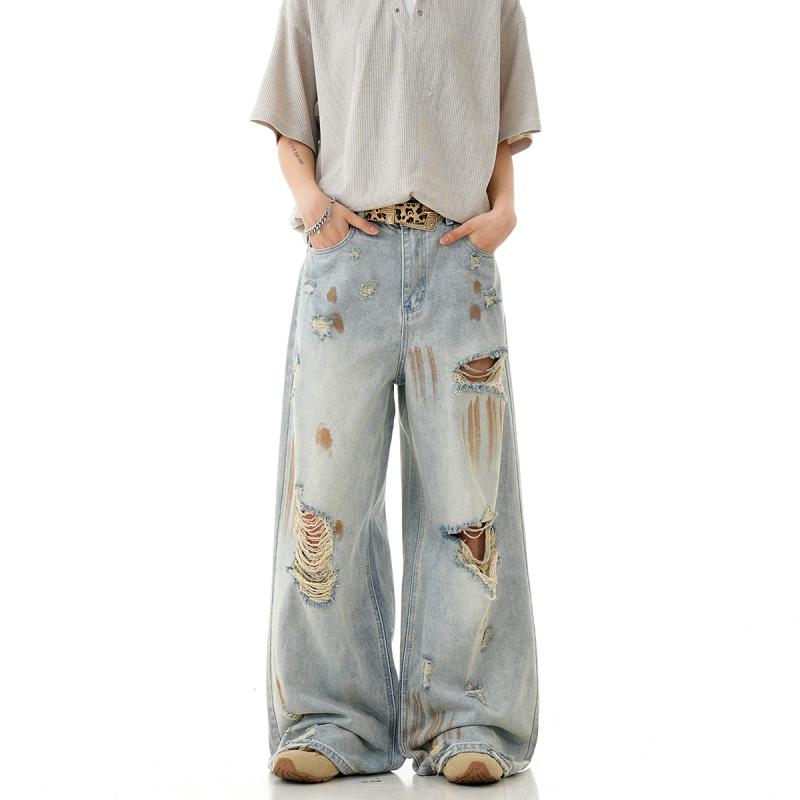 メンズ ファッション 服 男性用 オシャレ シンプル 大人 かっこいい ストリート アメリカン レトロ ブルー ジーンズ ストリート ロング パンツ