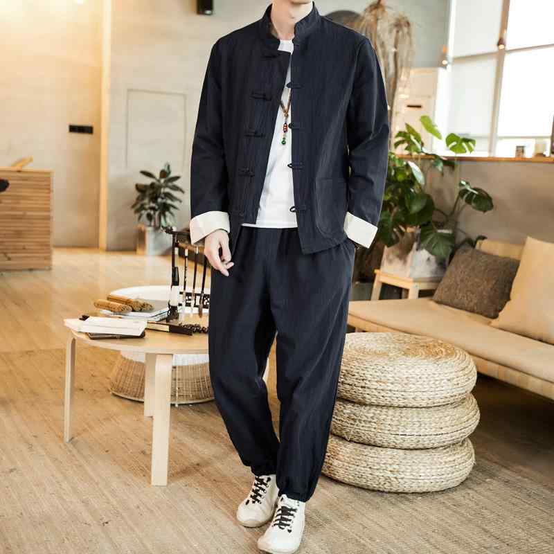 メンズ 流行り物 成人男性服  上衣 成人男性用 アジアンテイスト 漢服風 レトロ 表現スタイル 生あたたかい フリース原料品 春 秋 時期 通い 普段使い走り 余暇 軽さ 伸縮性 伸ばすこと 真っただ中丈 名取り草 黒いこと 薄墨色 カーキ