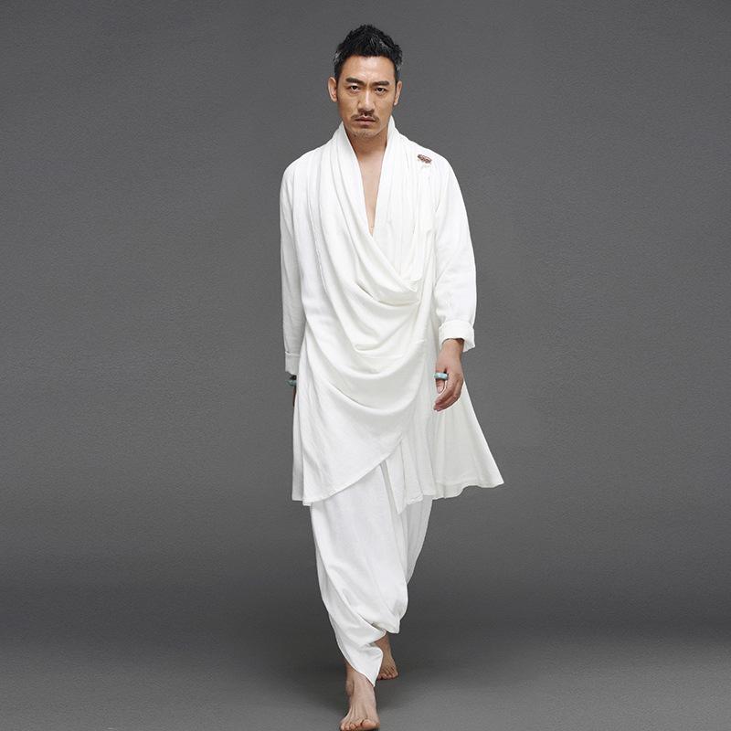 メンズ ファッション 紳士服 漢服 ロングコート 男性用 コットンリネン ゆったり ヨガ 民族風 ローブ ゆったりシルエット ゆったり丈 ナチュラル素材 通勤 普段使い レジャー アウトドア |リコット