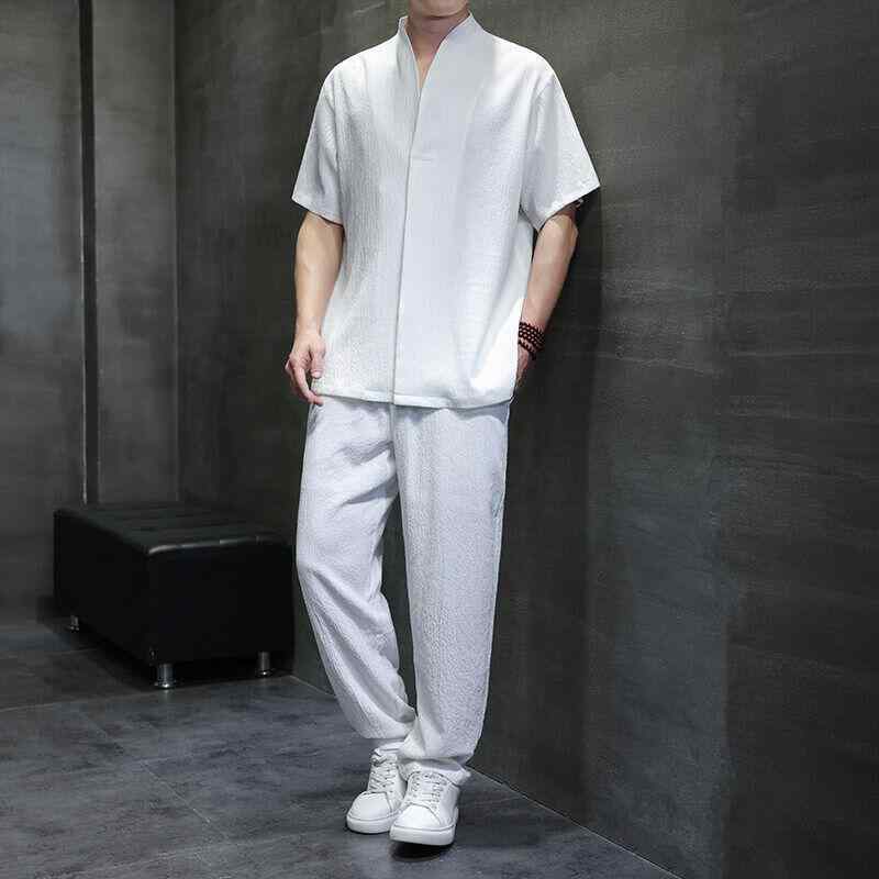メンズ 流行り物 成人男性服  トップス 半袖 好いたらしい 余暇 軽さ  長ズボン 書き割り 冷やりとした 通気性 伸び伸びする 心地好い パステル色の ゆったり 影ぼうし 普段使い