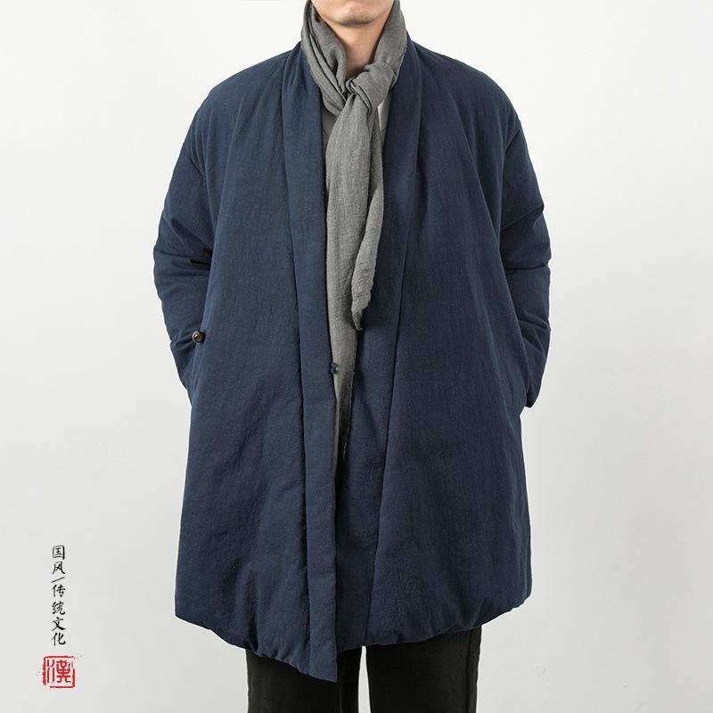 メンズ 流行り物 成人男性服  厚地の外套 成人男性用 綿 麻原料品 レトロ 生あたたかい 真っただ中丈 名取り草 黒 茶