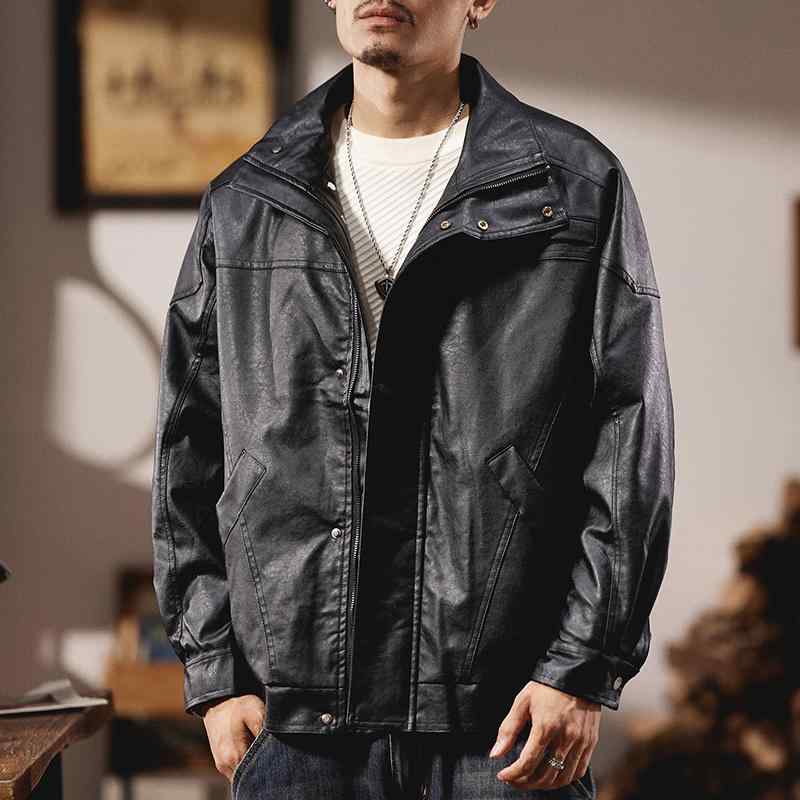 秋 冬 コーデ メンズ 服 分かりやすい 流行り物 オシャレ 成年者 かっこいい 馬鹿でかい大きさ 表どおり 成人男性服 アメリカン 上衣 ライダース エコ なめし革 上衣 レトロ PU エコ なめし革心地好い トップス