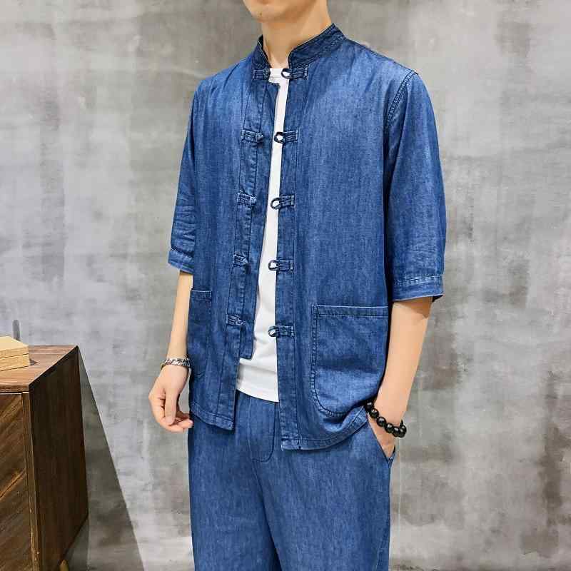 メンズ 流行り物 成人男性服  プルオーバー 成人男性用 半袖 ジーンズ 真っただ中丈 レトロ 名取り草 填まる 通い 普段使い走り 心地よい ジーンズ原料品 軽さ 通気性 夏 秋